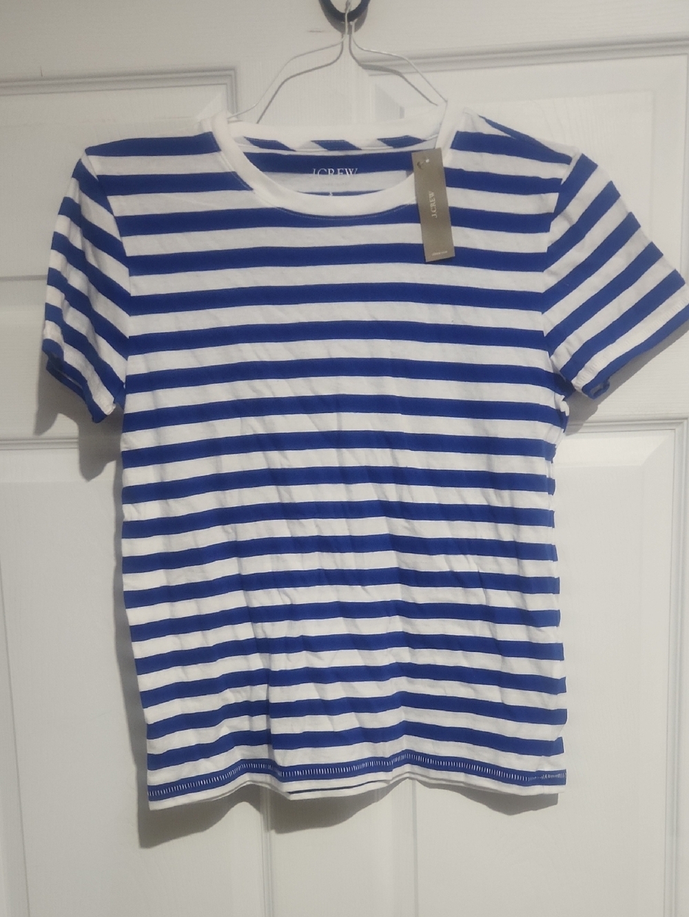 J. Crew White and Blue Striped Short Sleeve Tee